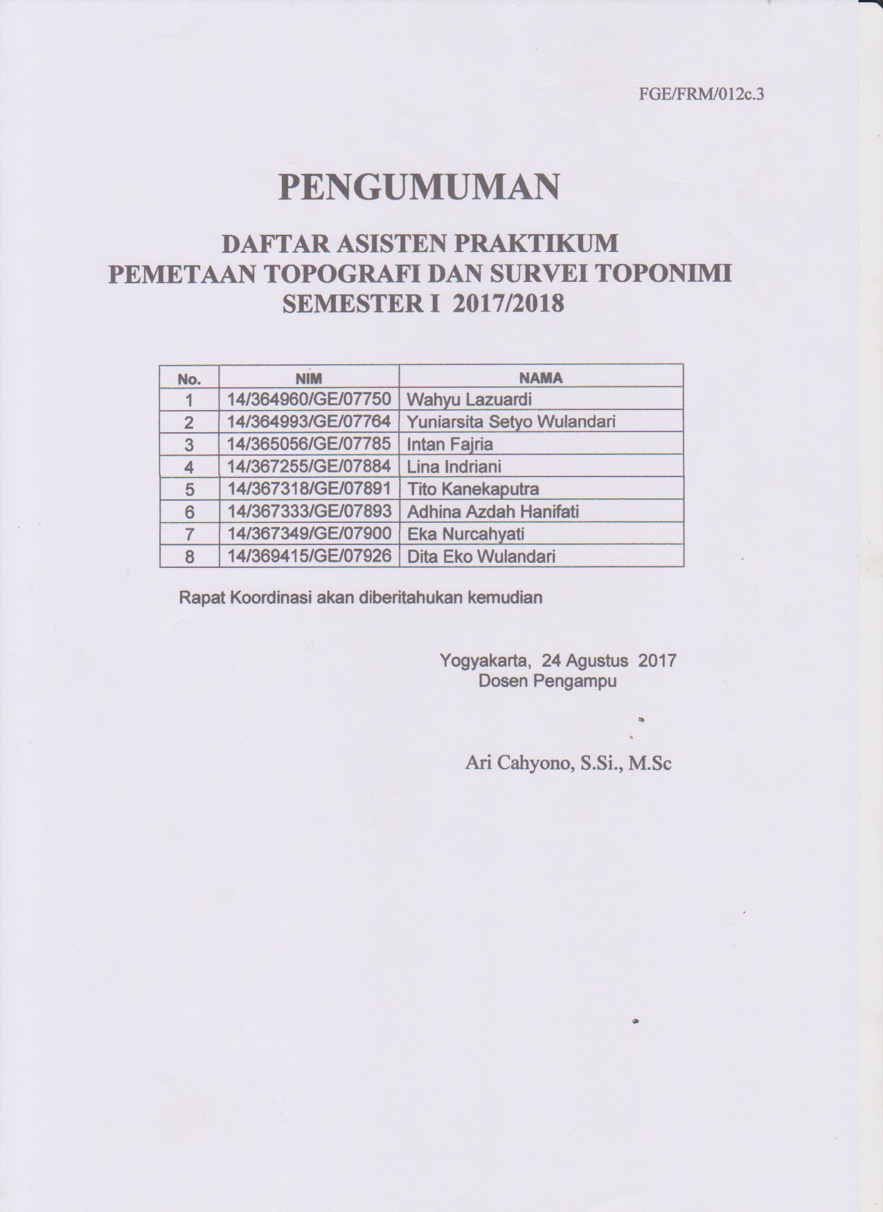 Daftar Asisten Praktikum Kartografi Dan PTT Yang Diterima – Http ...